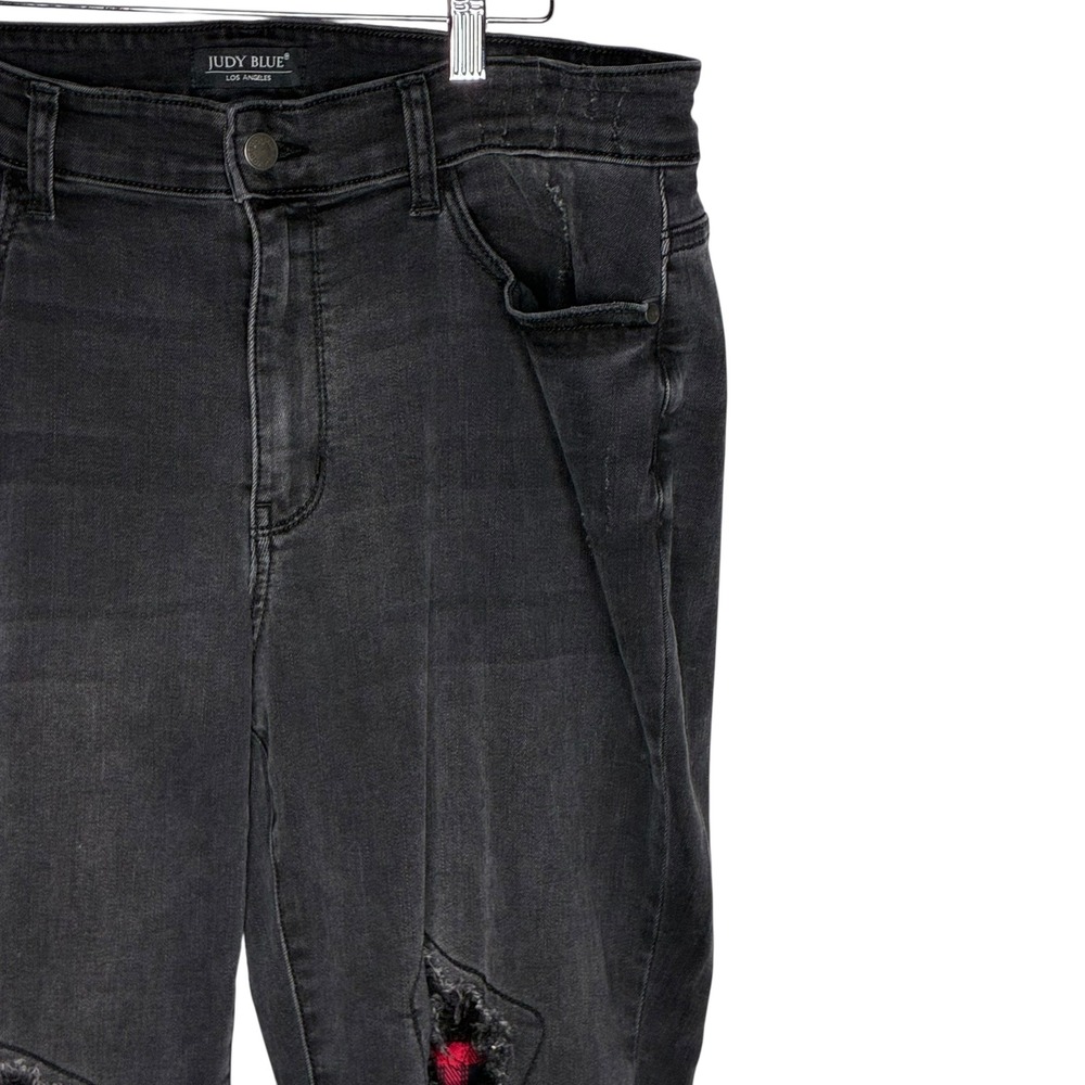 Judy Blue Womens 18W Black Jeans Distressed Plaid Patch Skinny‎ High Rise Denim - Picture 3 of 9